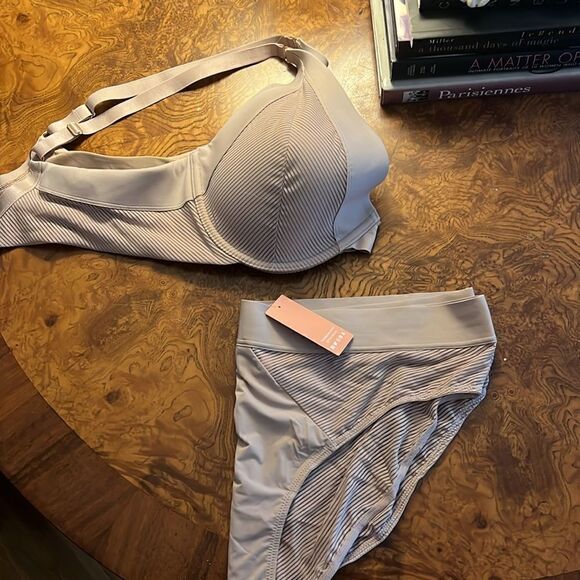 Thirdlove Shadow Stripe Uplift Plunge Bra 40D matching Shadow Stripe Hipster 1X - Picture 3 of 9